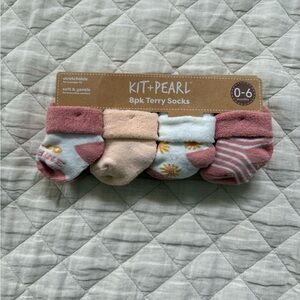 Kit+Pearl Kids Terry Socks set of 4- Pink, Cream, White, 6mo, shower gift, nwt